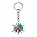 Detailed view of silver snowflake keychain with Merry Christmas house graphic pendant - Holiday Red House Style (JY002906-12)