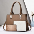 Luxus Damen Handtasche aus braunem PU-Leder mit Patchwork-Design und Krokodil-Struktur - Khaki