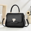 Sac à main chic en cuir noir grainé avec fermoir doré et bandoulière réglable - Noir