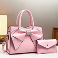 Ensemble sac à main rose vernis avec motif crocodile et nœud orné de strass - Rose