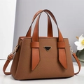 Brown contrast stitch tote bag with gold hardware and removable shoulder strap for women - Earthy Yellow