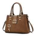 Elegant brown top handle crossbody bag for women with woven texture and gold clasp - Dark Khaki