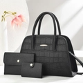 Schwarzes dreiteiliges Shopper-Set aus Leder mit Krokodil-Prägung und goldenen Details - 3-teiliges Set / Schwarz