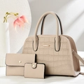 Dreiteiliges beiges Handtaschen-Set mit Krokodilprägung, inklusive Tragetasche und Geldbörse - 3-teiliges Set / Gebrochenes Weiß