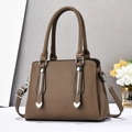 Brown lychee leather tote bag with silver hardware and adjustable shoulder strap - Brown
