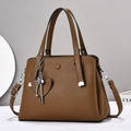 Brown litchi grain leather handbag for women with dual handles and heart key charm - Medium (28x20x12cm) / Brown