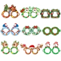 Set of 9 colorful Christmas paper glasses featuring Santa Claus and reindeer party props - Christmas Paper Eyeglasses Style B / 9 Pieces Set