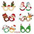 Detailed set of 6 festive 3D paper Christmas glasses featuring Santa and Reindeer designs - Style A