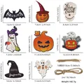 Lot de 8 pendentifs d'Halloween en bois avec motifs de chauve-souris et citrouille - Bannière en bois d'Halloween