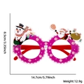 Pink Christmas party glasses frame with Santa and snowman motifs with size dimensions - Snowman Sleigh Santa Claus