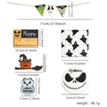 Detailansicht der Halloween-Holzornamente mit Größenangaben und Gewichtsangaben - Eulen Dämon Set