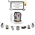 Halloween banner detail showing 7 spooky motifs including RIP tombstone and 3m long string - Skeleton Ghost Girl Style (23-WS05)