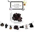 Detail view of 3-meter Halloween banner set with ghost, pumpkin and raven decorations - Mask Skeleton Black Cat Style (23-WS06)