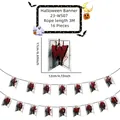 Detail of Happy Halloween banner flags with blood handprint design and size markings - Blood Handprint Letters Style (23-WS07)