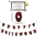 Halloween blood splatter banner with 3M rope and 16 pieces showing size and dimensions - Dripping Blood Letters Style (23-WS08) / 16 Pieces
