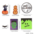 Detailansicht der hölzernen Halloween-Tablett-Dekoration mit Kürbis- und Geist-Motiven - Zombiekopf Set