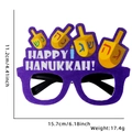 Chanoeka feestbril met paars vilt, gele dreidels en Happy Hanukkah tekstversiering - Letter Dreidel Stijl