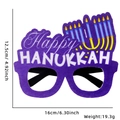 Purple Happy Hanukkah festive glasses frame with menorah design and size specs - One Size / Letter Candle Menorah Style