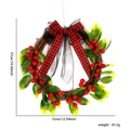 Ghirlanda natalizia con bacche rosse, foglie verdi e fiocco a scacchi su base in rattan - 32cm*37cm / Ghirlanda Fiocco a Quadri Bianco e Nero