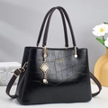 Elegant black crocodile pattern tote bag with gold chain charm and adjustable strap - Black