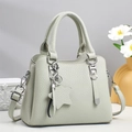 Elegant cream white lychee leather handbag with star charm and detachable shoulder strap - Gray