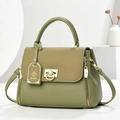 Borsa tote verde oliva in pelle e tessuto con chiusura a cerchio in metallo dorato - Verde