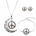 Silbernes Mond-Halsketten-Set mit Schmetterling-Friedenszeichen, Ohrringen und Armband - Schmetterling Friedenszeichen Stil (JY002999-1)