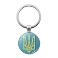 Ukraine emblem keychain with blue and yellow trident crest in silver metal ring - Yellow Trident Blue Background Style (JY006299-6)