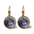 Vintage Bronze Drachenaugen-Ohrringe mit realistischen blauen Glas-Reptilienaugen - Bronze Tiefblaues Drachenauge