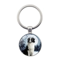 Portachiavi cabochon in vetro Border Collie con anello in argento e scena invernale - Argento