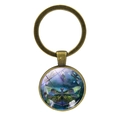 Vintage Libellen Schlüsselanhänger aus Glas und Bronze mit buntem Libellen-Muster - Bronze
