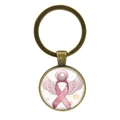 Portachiavi con nastro rosa e vetro, ala d'angelo in bronzo e perla su sfondo bianco - Bronzo