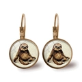 Vintage bronze leverback earrings with sloth artistic glass dome pendant for women - Bronze Color (JY003258-2)