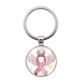 Portachiavi con cabochon in vetro a nastro rosa ali d'angelo con perla su anello argento - Argento