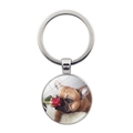 Portachiavi con ciondolo cabochon in vetro Bulldog Francese e rosa rossa in metallo argento - Argento (JY003383-1)