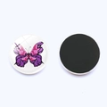 Close-up of 25mm glass fridge magnet showing a purple butterfly pattern and magnetic back - Purple and Pink Butterfly (JY003518-6)