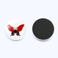 Detailed front and back view of 25mm butterfly glass dome magnet with black soft magnetic pad - Red and Black Butterfly Style (JY003518-7)