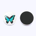 Detailed view of circular butterfly glass magnets showing both front and magnetic back - Blue and Black Butterfly (JY003518-12)