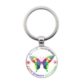 Autism Awareness keychain featuring a colorful puzzle butterfly design and silver ring - Silver (JY003282-1)