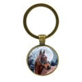 Vintage bronzen sleutelhanger met paardenkunst glazen koepel hanger in winterstijl - Brons (JY003412-2)