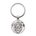 Zilveren metalen sleutelhanger met witte tijger glazen hanger voor tassen of auto's - Zilver