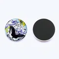 Detailed view of 25mm glass fridge magnets showing butterfly pattern and magnetic back - Black White Butterfly and Blue Purple Flower Style (JY003528-8)