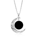 Zilveren holle maan hanger ketting met aanpasbare fotobasis op witte achtergrond - Holle Halve Maan Stijl (JY003425-2)