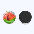 Detailed view showing the glossy glass front and magnetic black back of the tree fridge magnet - Orange Red Lush Tree (JY003550-8)