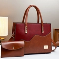 Elegante set di borse shopper in due pezzi in ecopelle bordeaux e caramello bicolore - Giallo Terra