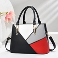 Bolso grande de piel suave con diseño geométrico color-block y asas dobles para mujer - 30x22x13cm / Negro