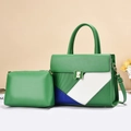 Green colorblock tote bag set with small pouch and adjustable strap for women - Green