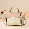 Elegant beige and pink crossbody bag with monogram pattern and gold metal buckle - Khaki and Beige