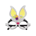 Glitzernde Hasenohren-Partybrille in Silber mit bunten Filzblumen und 15cm Höhe - Silberne Hasenohren