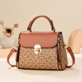 Brown monogrammed shoulder bag with contrasting leather flap and golden clasp - Mustard & Brown